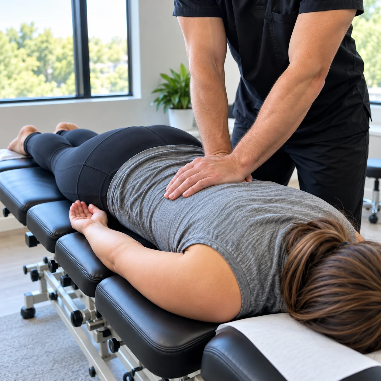 A drop-table chiropractic adjustment of the lower back