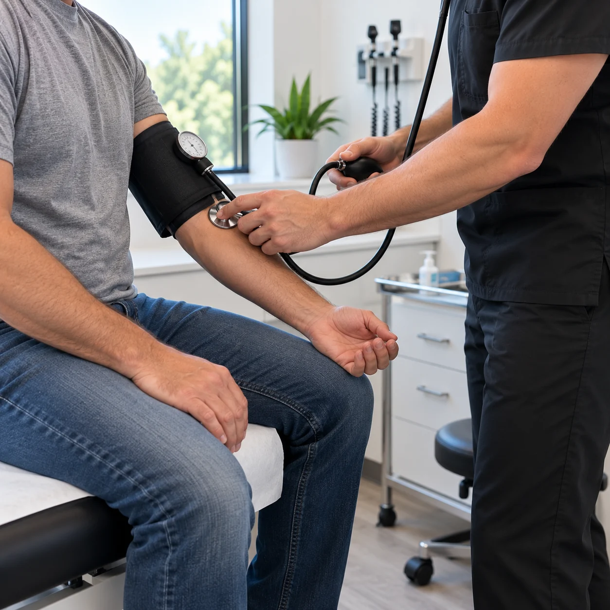 A blood pressure check during a DOT physical exam