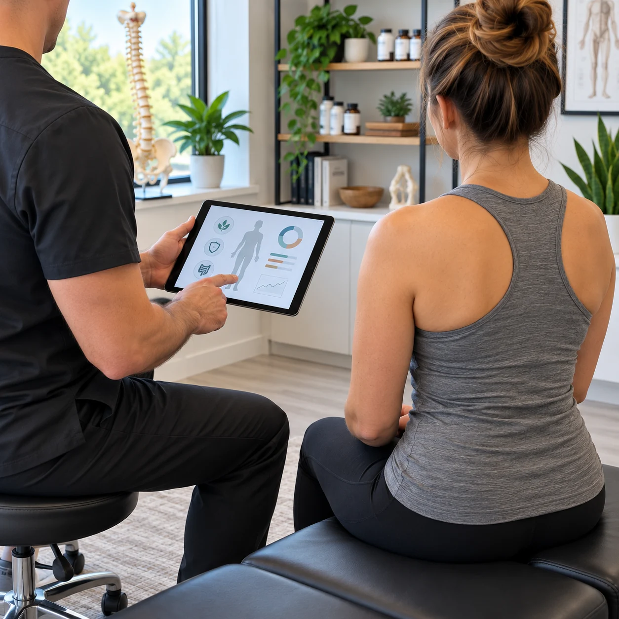 A practitioner reviewing a functional medicine health assessment with a patient